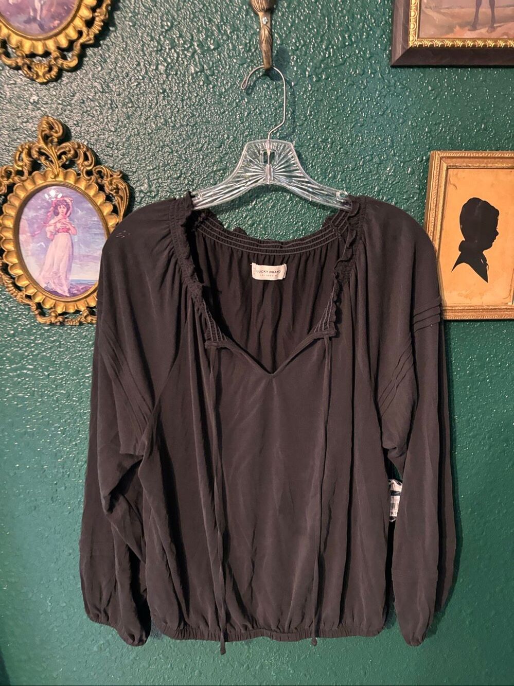 Lucky Brand NWT Black Pheasant Style Top Sz Large